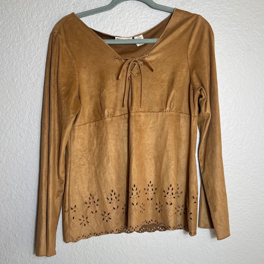 Vintage 90s Polo Jeans Co. Ralph Lauren Faux Suede Lace Up Long Sleeve Top
